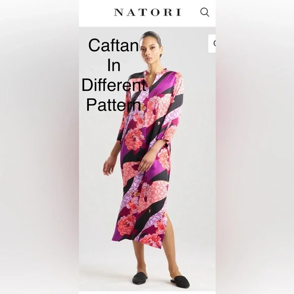 NATORI Multicolor Floral Caftan, size Small, swim coverup pjs loungewear cruise - Picture 2 of 11